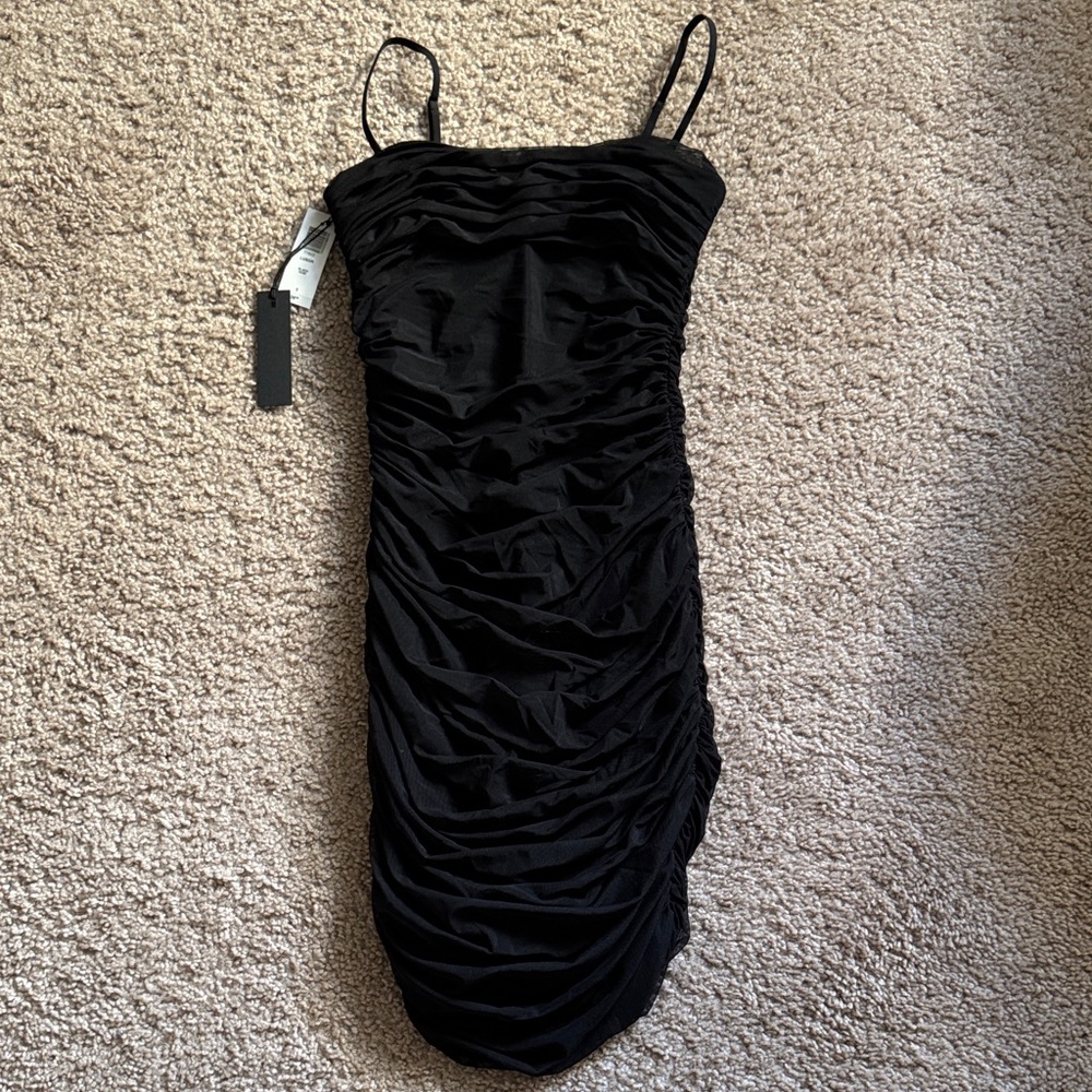 Babaton Aritzia Elegant Black Ruched Midi Dress